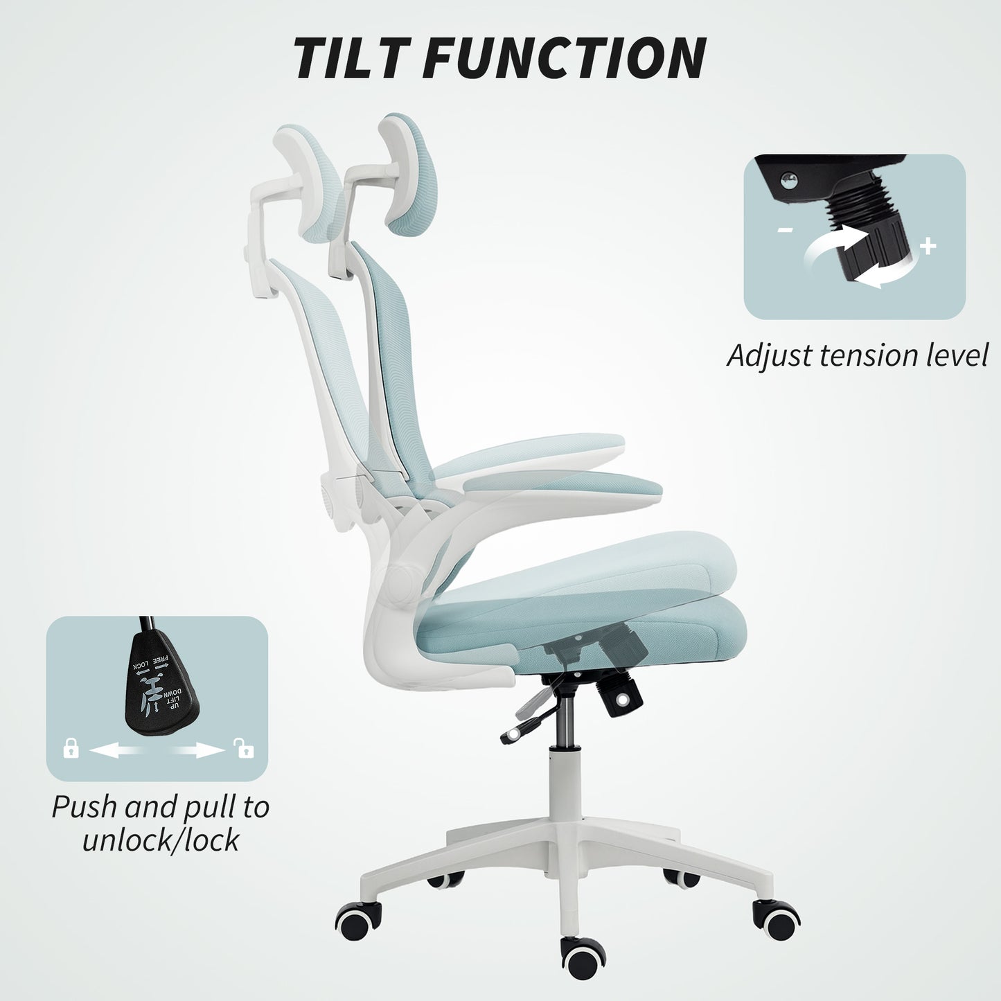 Ergonomic Mesh Office Chair, High Back Desk Chair with Rotatable Headrest, Flip-Up Armrests, Lumbar Support, Light Green