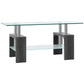 Rectangle Glass Coffee Table, 2-Tier Center Table with Tempered Glass Top and Storage Shelf for Living Room, Grey