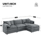 Modular Sectional Sofa with Deep Wide Seats and Cushions, L-Shaped Cloud Couch with Movable Ottoman, 103" L x 59.5" W x 33" H, Dark Gray