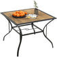 37" Garden Outdoor Dining Table for 4, Square Patio Table with Umbrella Hole, Plastic Board Tabletop for Backyard, Poolside, Mixed Brown