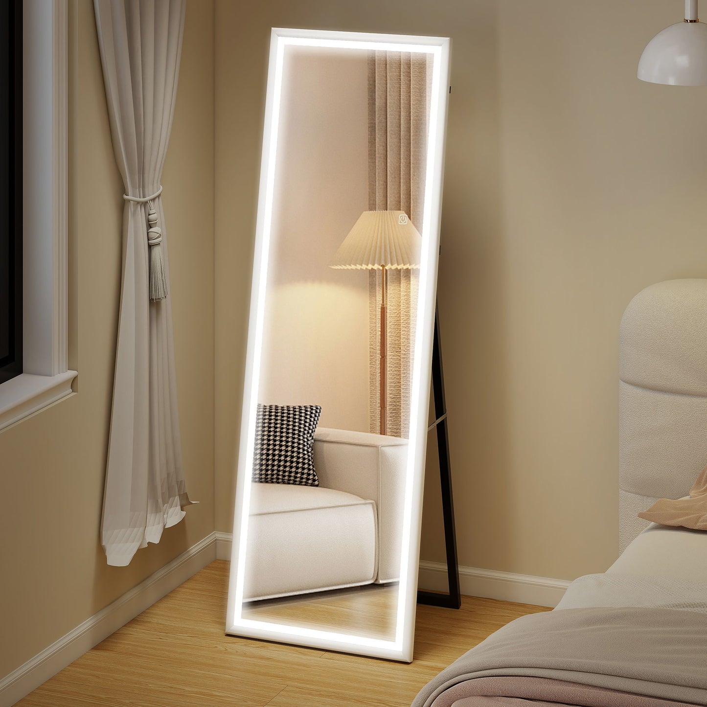 LED Mirror with Dimmable and 3 Colour Lights, 64" x 21" Rectangular Full Body Mirror for Bedroom Living Room, White