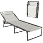 Outdoor Folding Lounge Chair, 4-Level Adjustable Chaise Lounge with Headrest, Tanning Chair Beach Bed, Reclining Lounger Cot for Camping, Hiking, Backyard, Cream