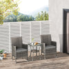 3 Pieces Wicker Patio Furniture Set, Rattan Bistro Set with Glass Top Coffee Table and Cushions, Outdoor Conversation Set for Garden, Porch, Balcony, Mixed Grey