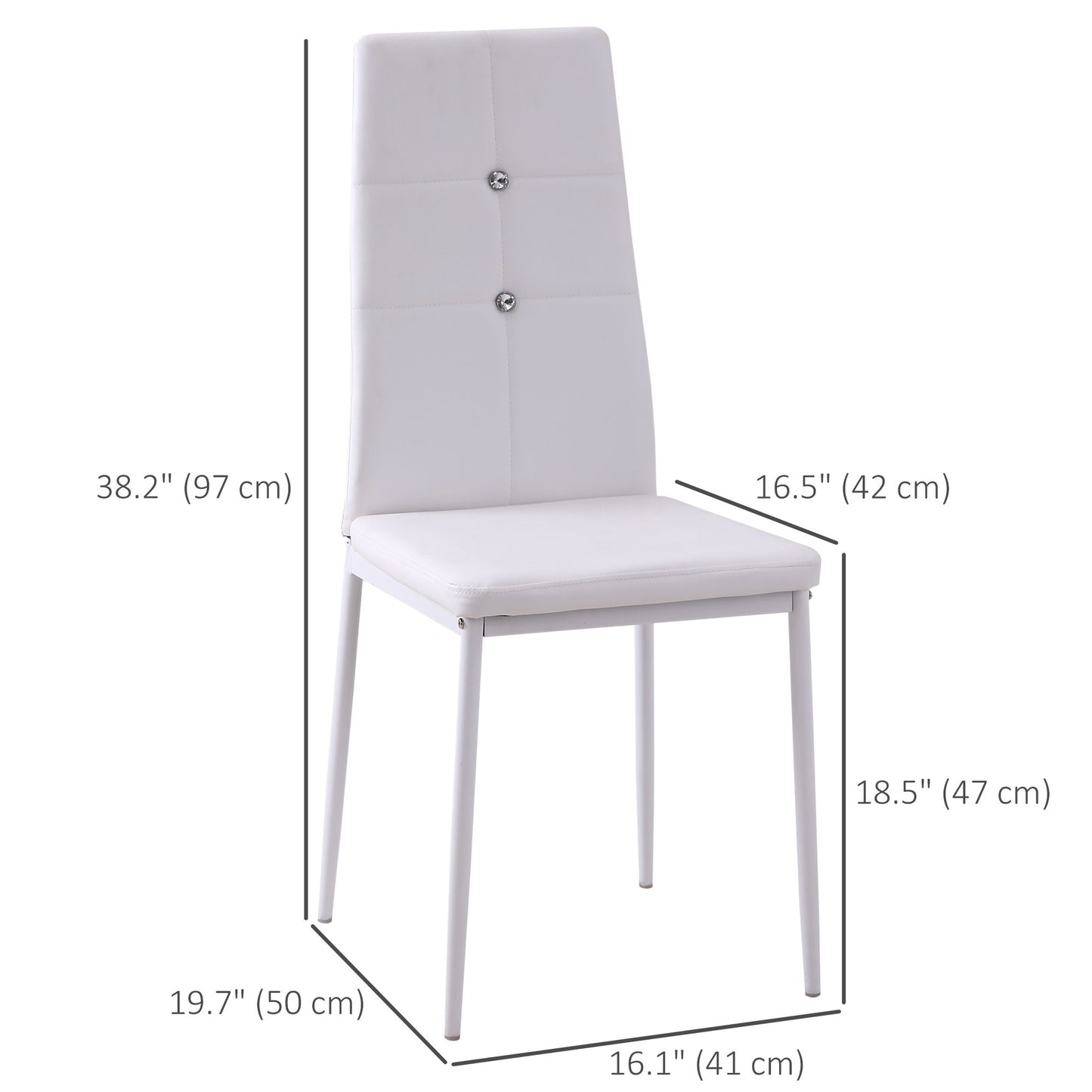 Set of 4 Modern Style Dining Chairs, Button Tufted High Back Side Chairs with Upholstered Seat, Steel Legs, White