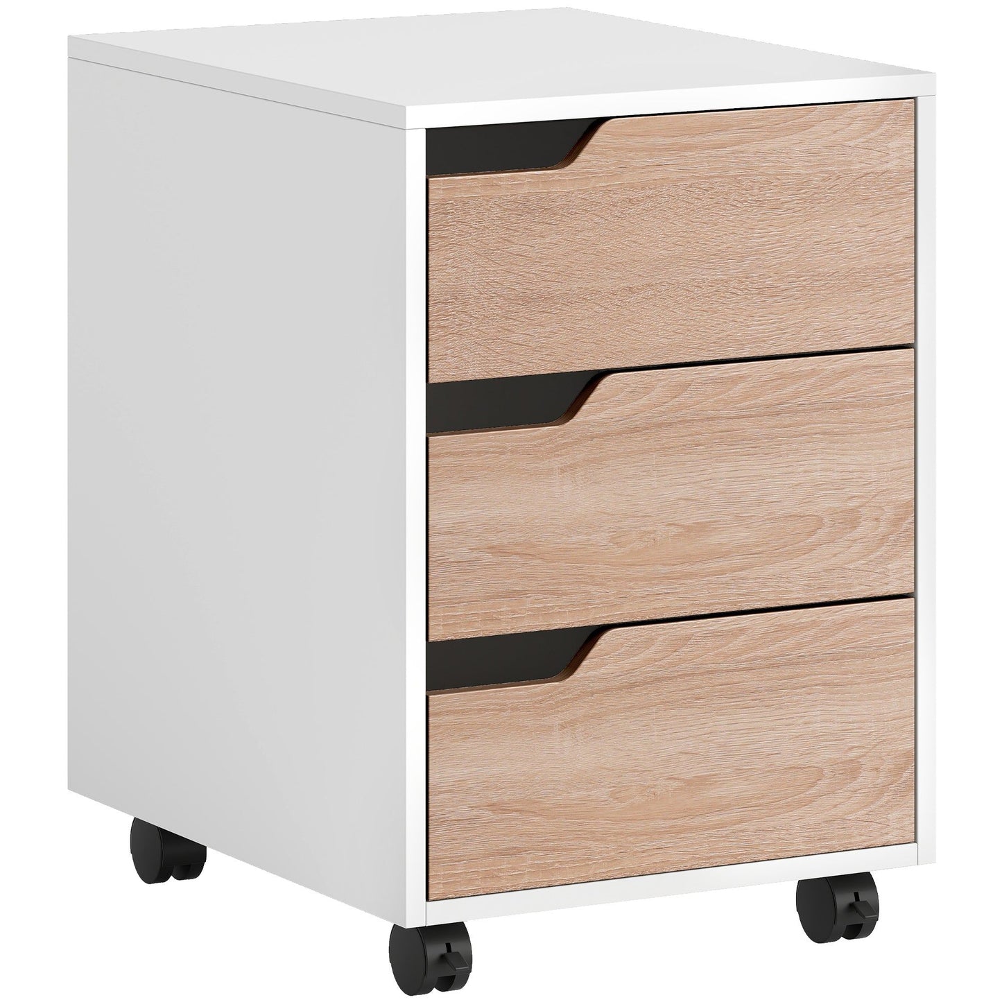 3-Drawer Mobile Filing Cabinet with Wheels - Oak