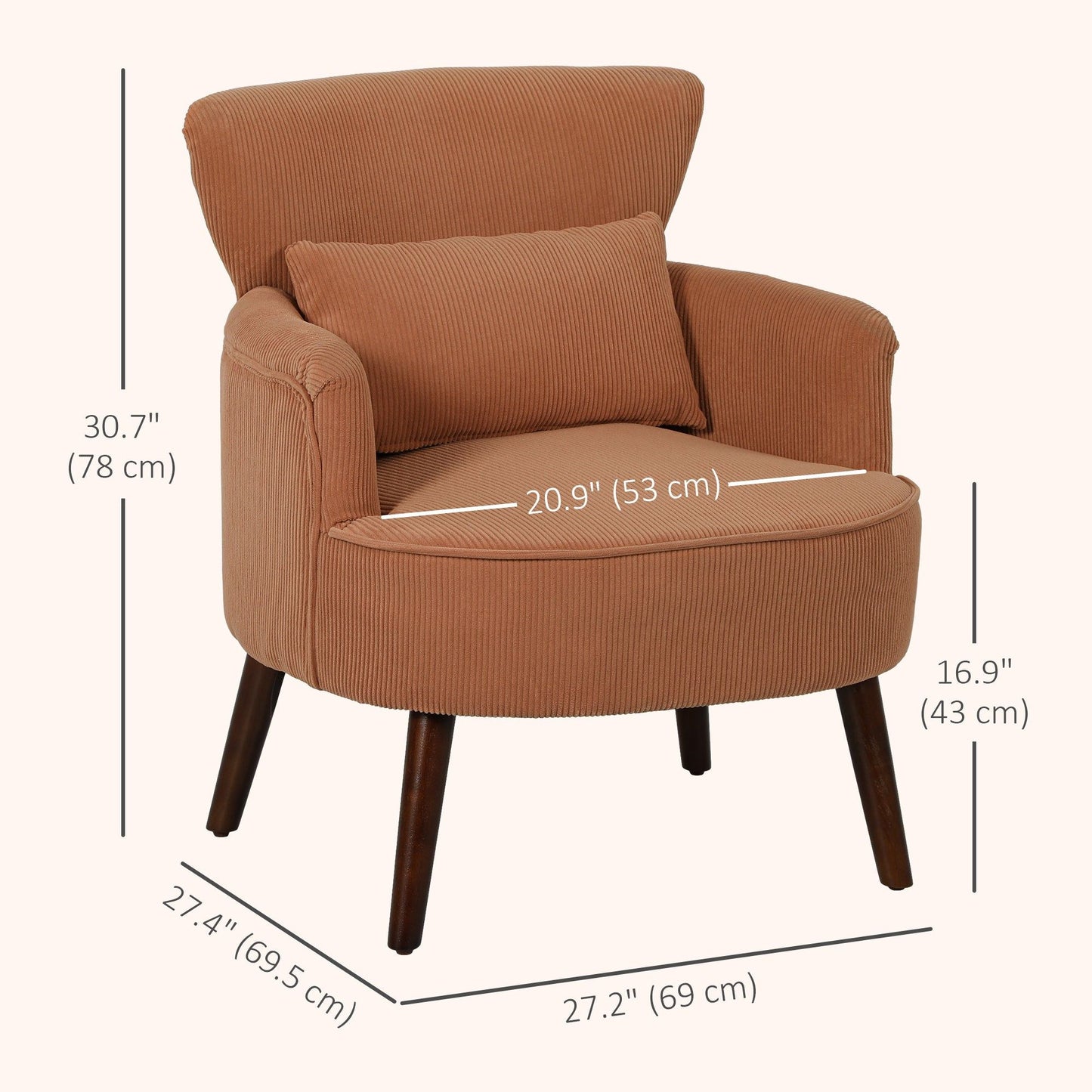 Upholstered Accent Chair with Lumbar Pillow - Orange