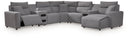 7 Pc. Power Reclining Sectional With RAF Press Back Power Chaise And Audio Consoles