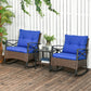 3 Pcs Outdoor PE Rattan Rocking Chair Set, Bistro Set with Two-tier Table, Padded Cushions for Garden, Dark Blue