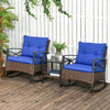 3 Pcs Outdoor PE Rattan Rocking Chair Set, Bistro Set with Two-tier Table, Padded Cushions for Garden, Dark Blue