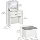 Vanity Set with Flip Top Mirror, Makeup Vanity Desk with Stool, Dressing Table with Drawer and 7 Compartments, White