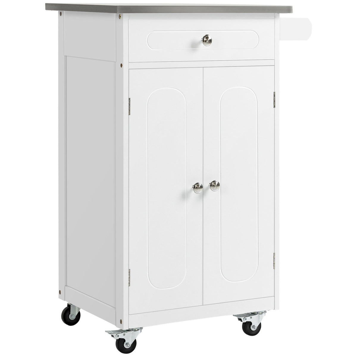 Small Kitchen Island Cart with Stainless Steel Top - White