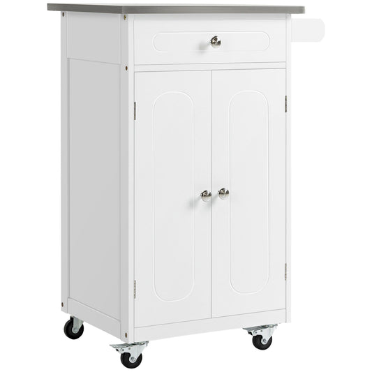 Small Kitchen Island Cart with Stainless Steel Top - White