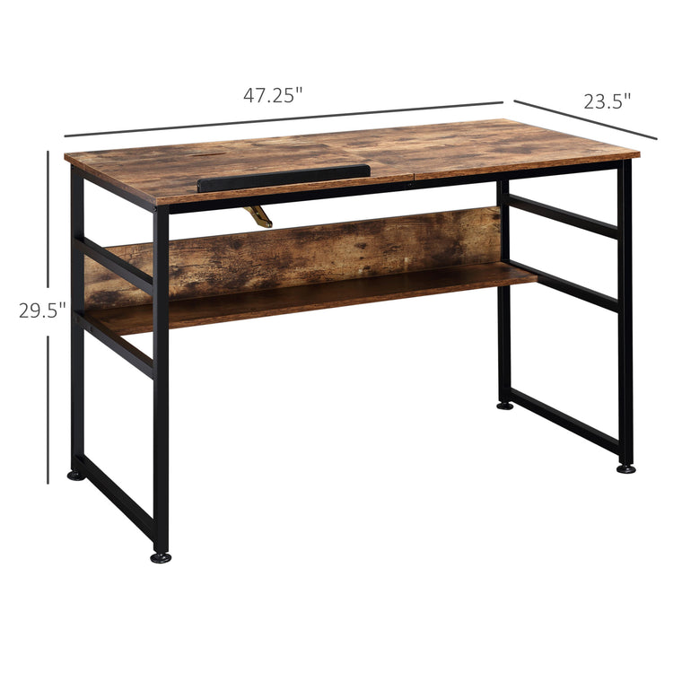 Adjustable Drafting Table with Tiltable Top - Rustic Brown