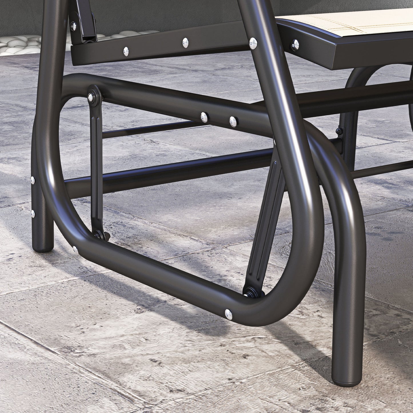 Patio Glider Outdoor Glider Chair with Breathable Mesh Seat & Backrest, Armrests and Metal Frame, Cream White