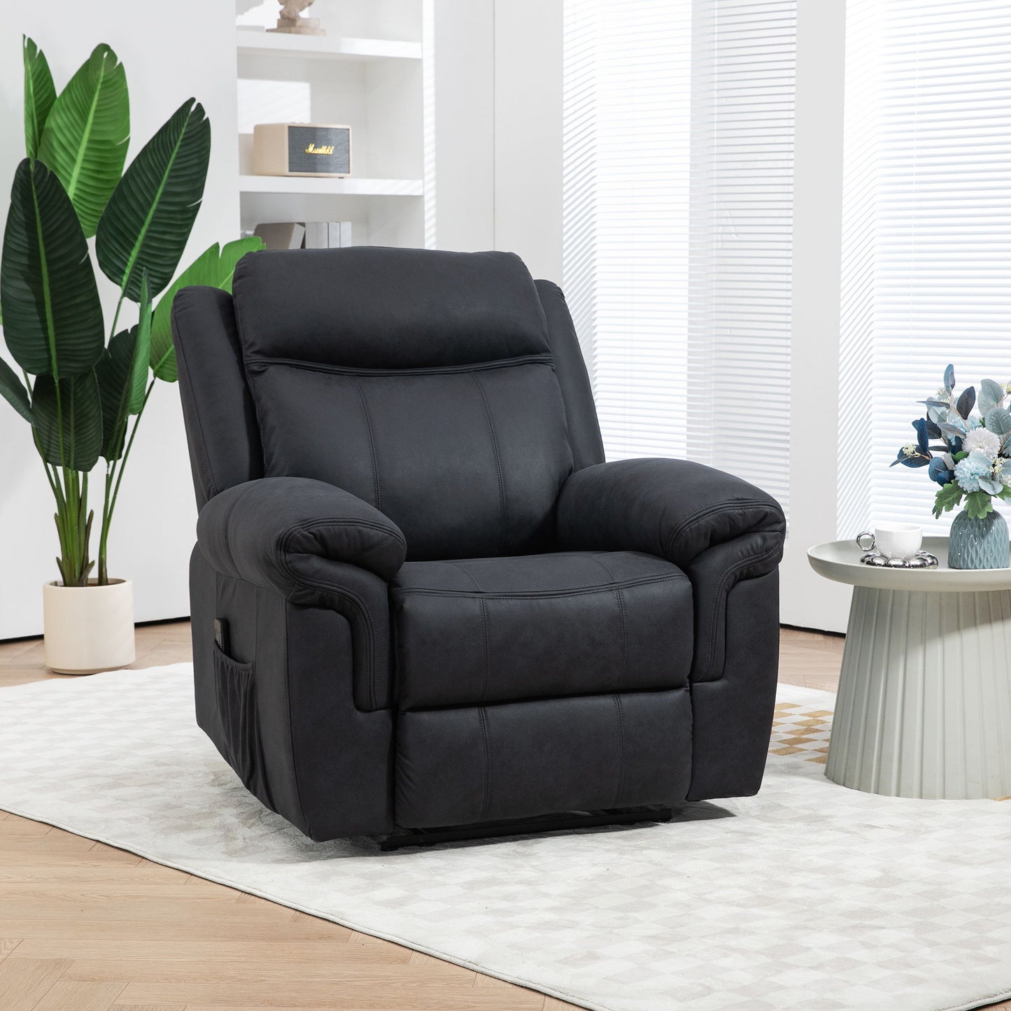 Manual Recliner Chair with Vibration Massage, Side Pockets, Microfibre Reclining Chair Nursing Chair for Living Room, Black