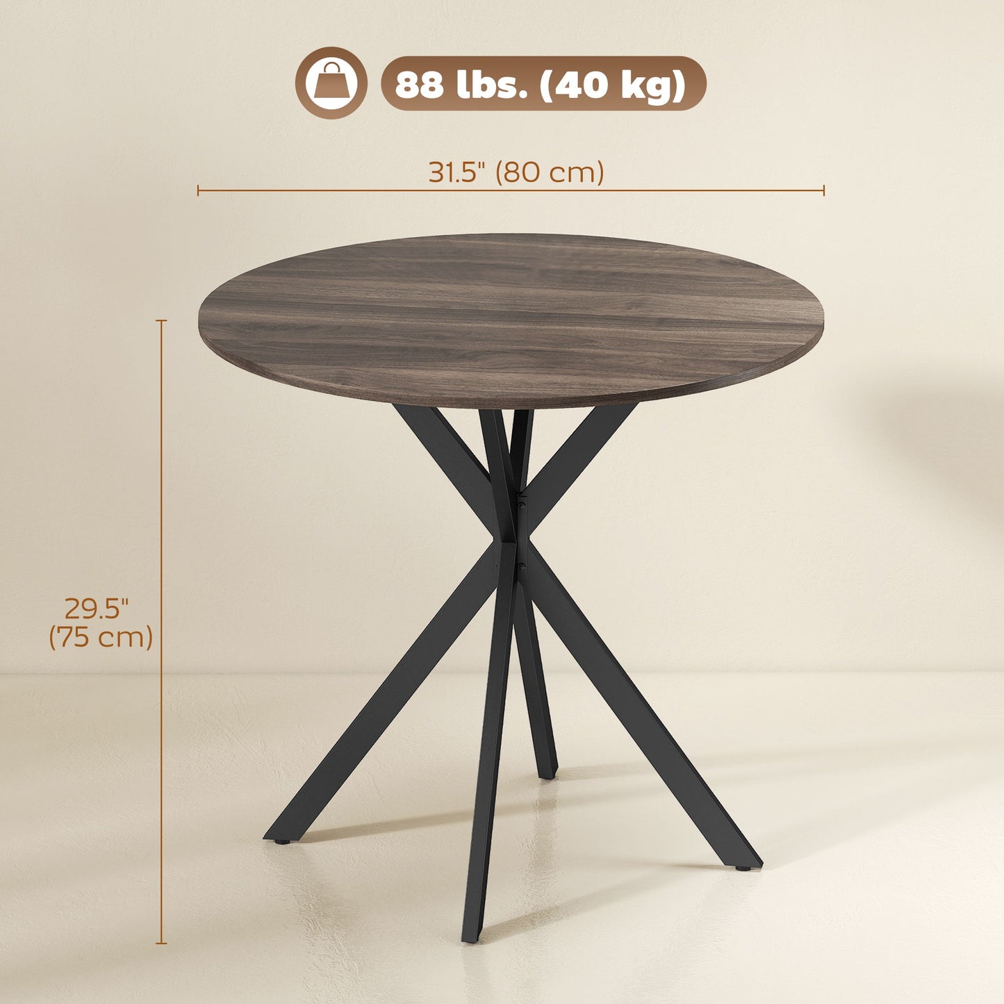 31.5" Industrial Round Dining Table - Distressed Dark Brown