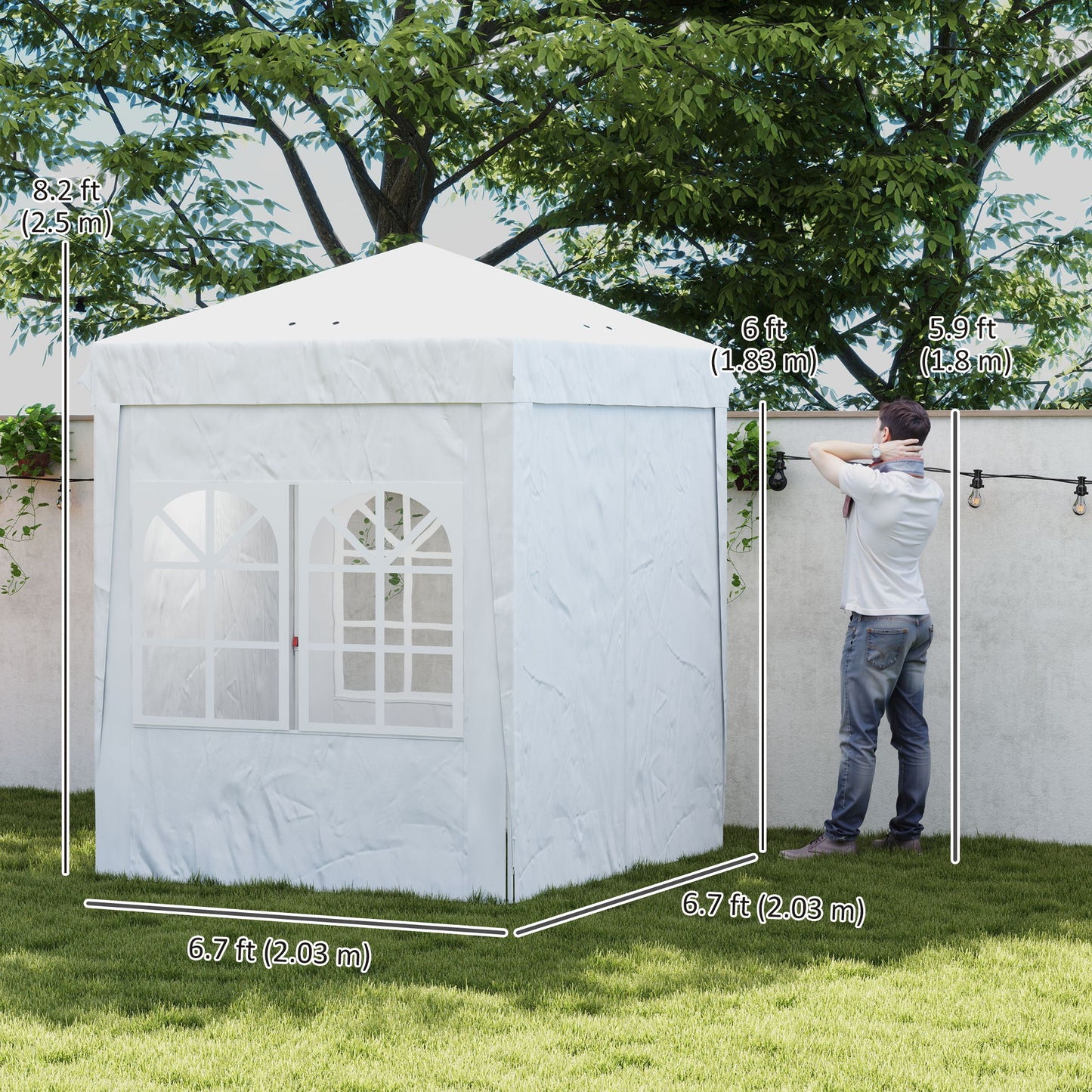 6.7' x 6.7' Pop-Up Canopy Tent with Sidewalls, Height-Adjustable, Carry Bag Included, for Outdoor, Garden, Patio, White