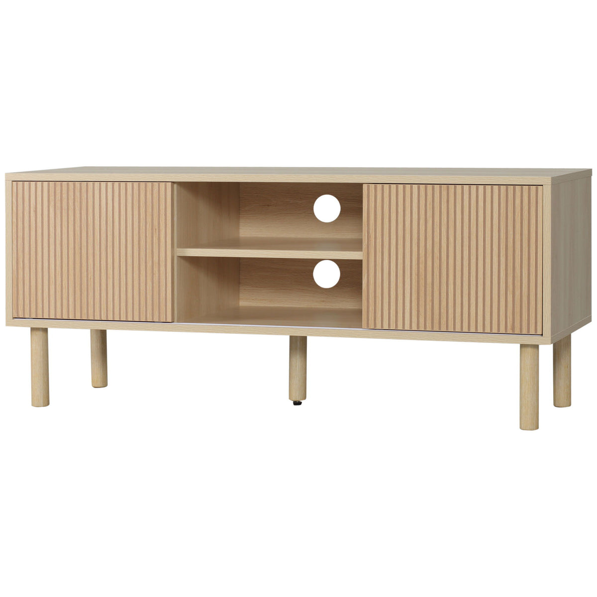 Modern TV Stand for TVs up to 50", TV Cabinet with Storage Shelves for Living Room, Natural