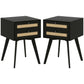 Boho Night Stands Set of 2, Bedside Tables with 2 Rattan Drawers, Square End Tables for Bedroom, Living Room