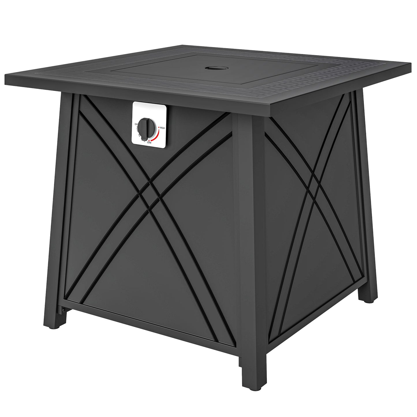 28" Propane Fire Pit Table 40,000 BTU Square Outdoor Gas Fire Table with Waterproof Cover, Adjustable Foot Pads
