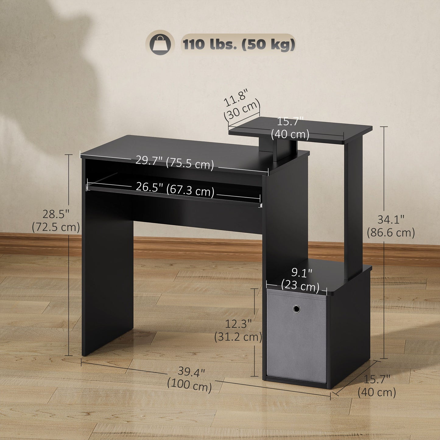 Computer Desk with Sliding Keyboard Tray Storage Drawer Shelf Home Office Workstation Black