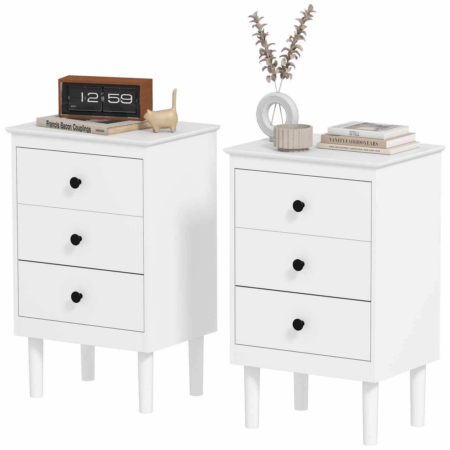 Set of 2 Three-Drawer Nightstands - White