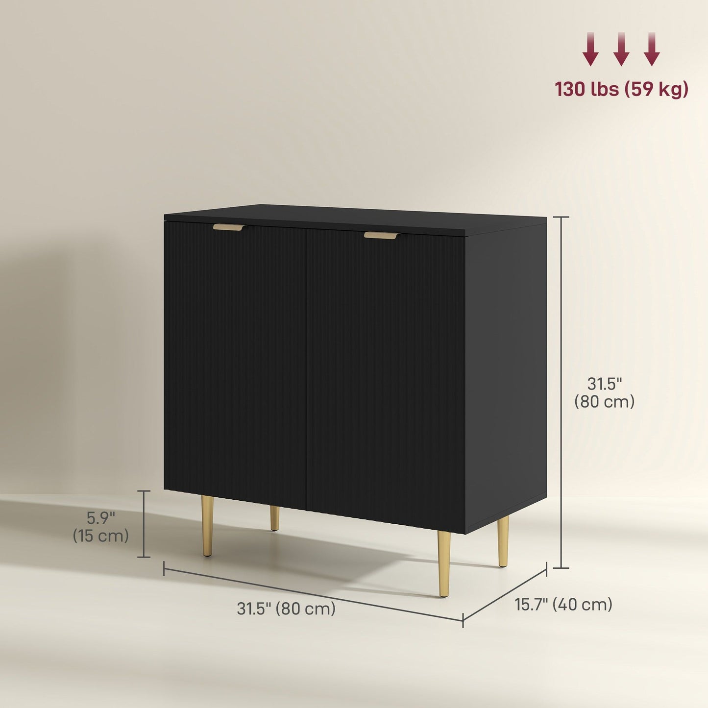 Sideboard Buffet Cabinet with Metal Legs - Black