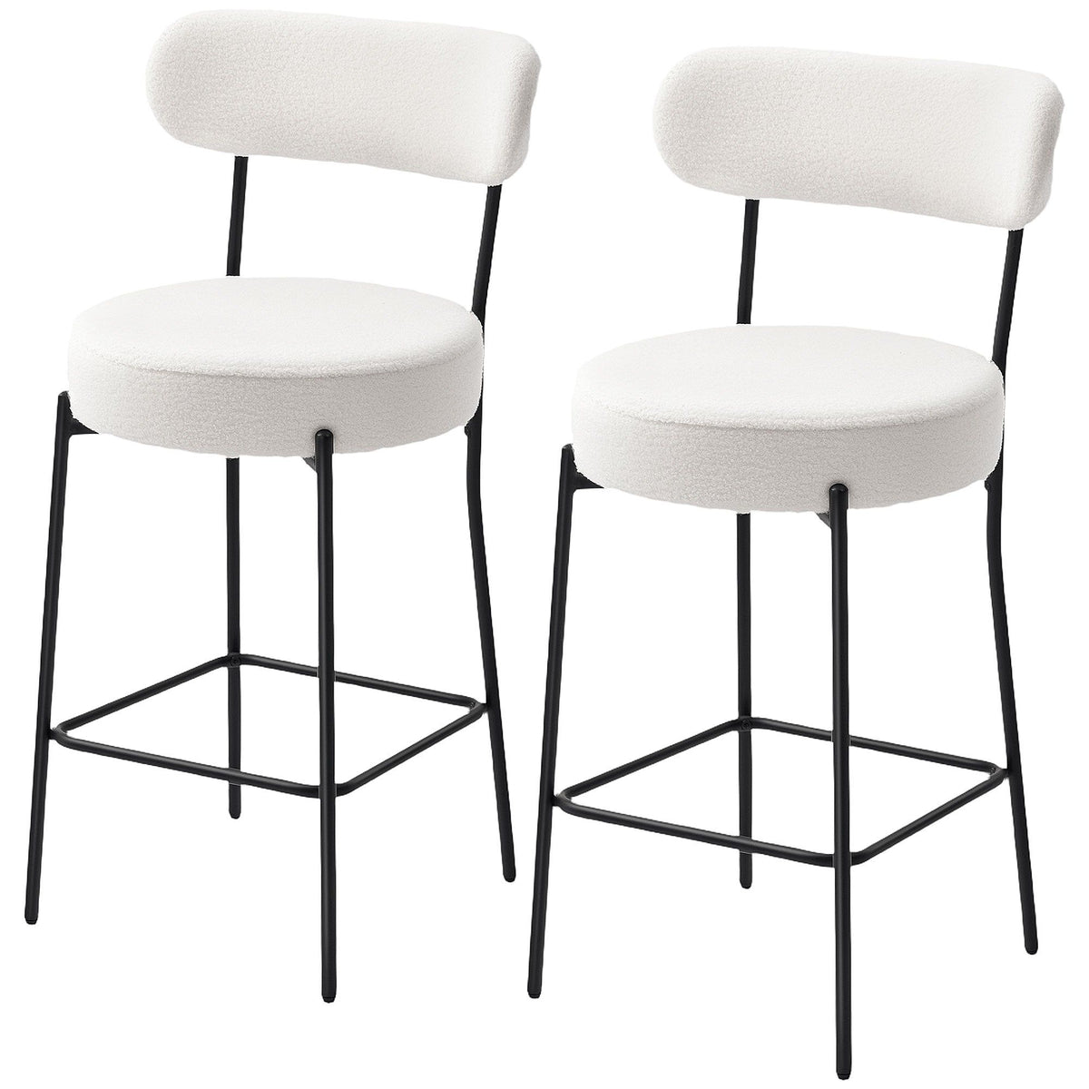 Set of 2 Upholstered Bar Stools with Backrest - Cream White