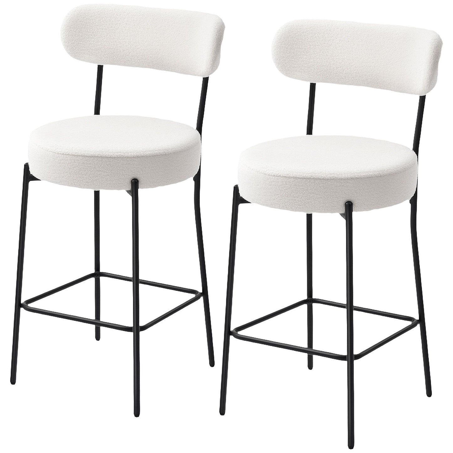 Set of 2 Upholstered Bar Stools with Backrest - Cream White