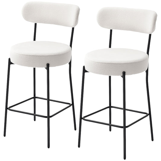 Set of 2 Upholstered Bar Stools with Backrest - Cream White