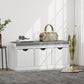 Shoe Storage Bench, Linen-Look Entryway Bench with 3 Removable Drawers and Padded Seat Cushion for Hallway, White