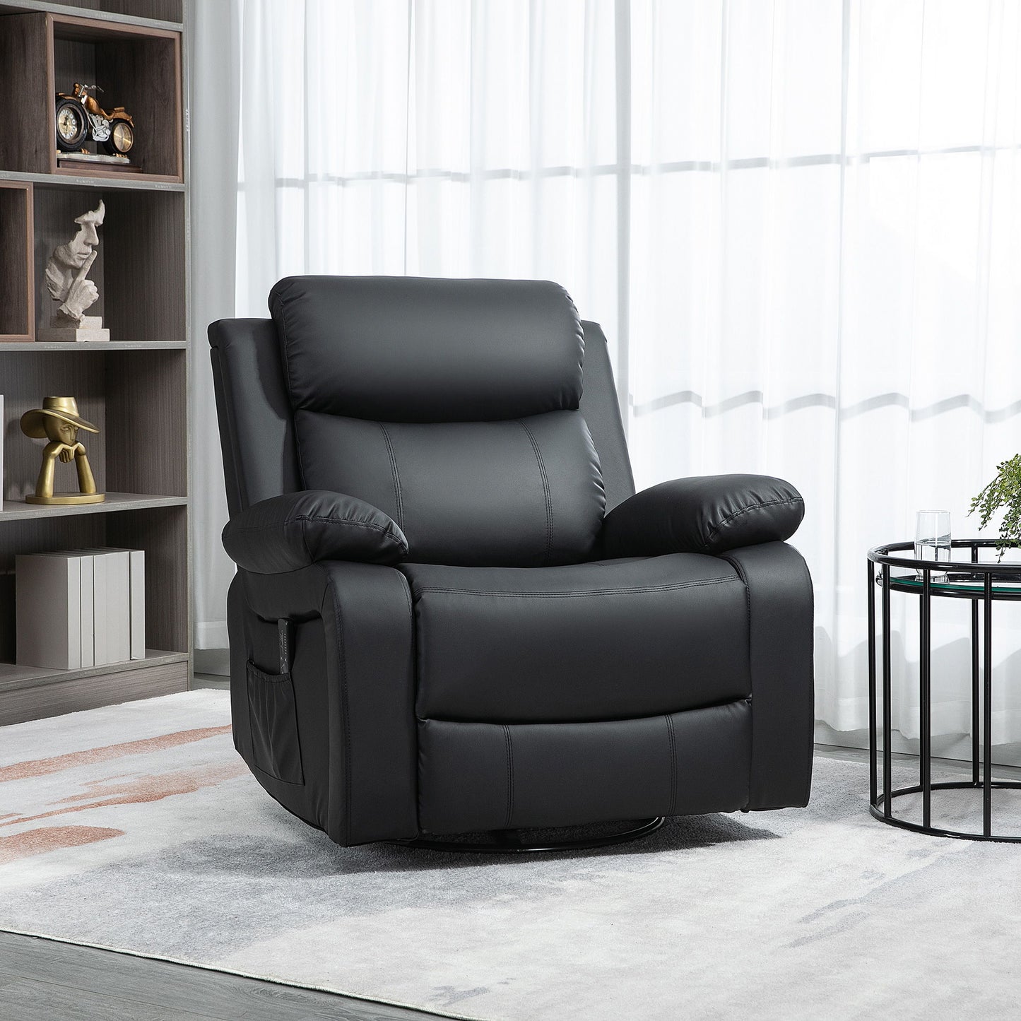 PU Leather Reclining Chair with Vibration Massage Recliner, Swivel Base, Rocking Function, Remote Control, Black