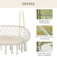 Patio Hammock Chair 2 Seat, Hanging Rope Hammock Swing Chair with Metal Frame and Cushion, Large Macrame Seat for Indoor and Outdoor 396 lbs Capacity, Cream White