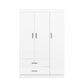3-Door Wardrobe with 2 Drawers and MDF Construction, Modern Design with Shelves and Hanging Rail, 41.5" L x 18.5" W x 68" H, White