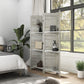 4-Panel Wall Partition Room Separator with 3 Storage Shelves Foldable Design Wooden Frame 5.6FT Distressed White