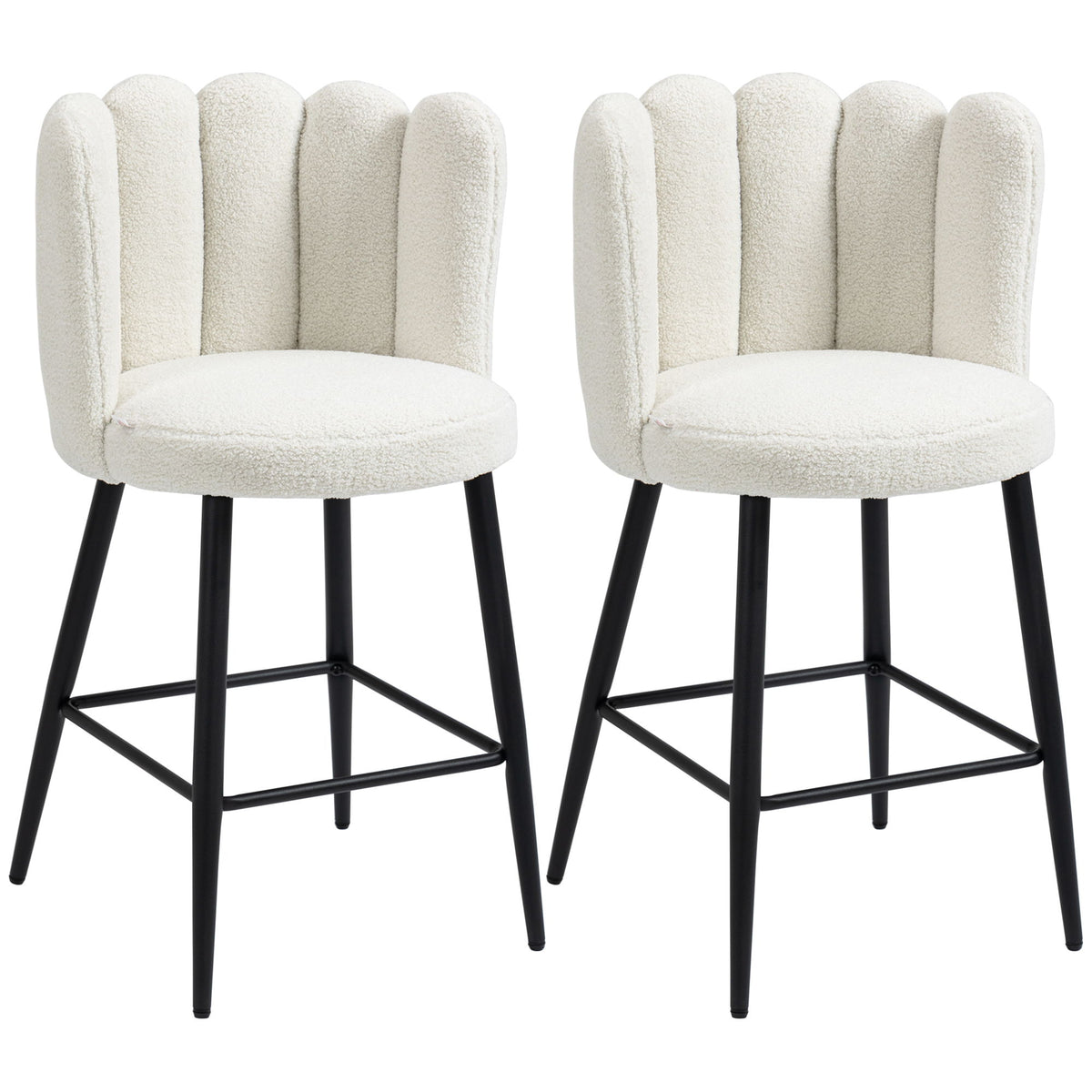 Faux Cashmere Bar Stools Set of 2 Counter Height Bar Stools with Back for Home Kitchen, 20.5"x19.7"x36.6", Cream