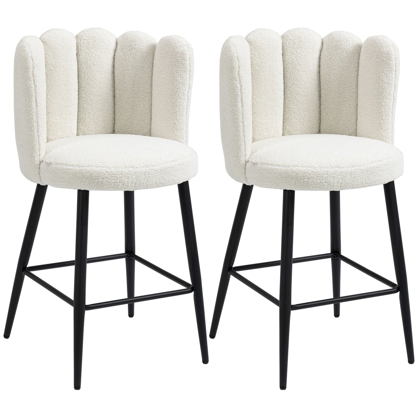 Faux Cashmere Bar Stools Set of 2 Counter Height Bar Stools with Back for Home Kitchen, 20.5"x19.7"x36.6", Cream