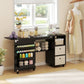 Rolling Sewing Machine Table with Power Outlet, Folding Craft Table with 2 Fabric Drawers, 2 Bins and 18 Pegs, Black