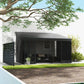 10' x 13' Outdoor Pergola, Wall Mounted Hardtop Lean-to Gazebo with 2 Curtains and 2 Nettings, UV Resistant, for Patio, Deck, Dark Grey