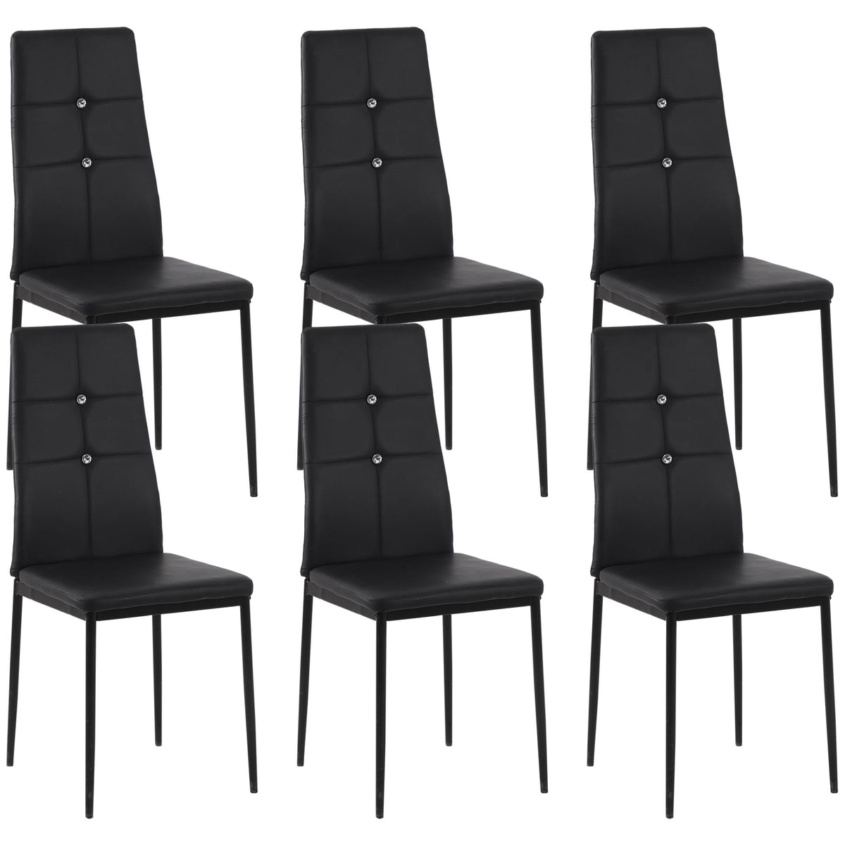Set of 6 Button Tufted Back Side Chairs with Upholstered Seat, Steel Legs for Living Room, Kitchen, Bedroom, Black