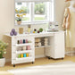 Sewing Machine Table with Drop Leaf, Folding Craft Table with 2 Doors and Adjustable Shelf for Small Spaces, White