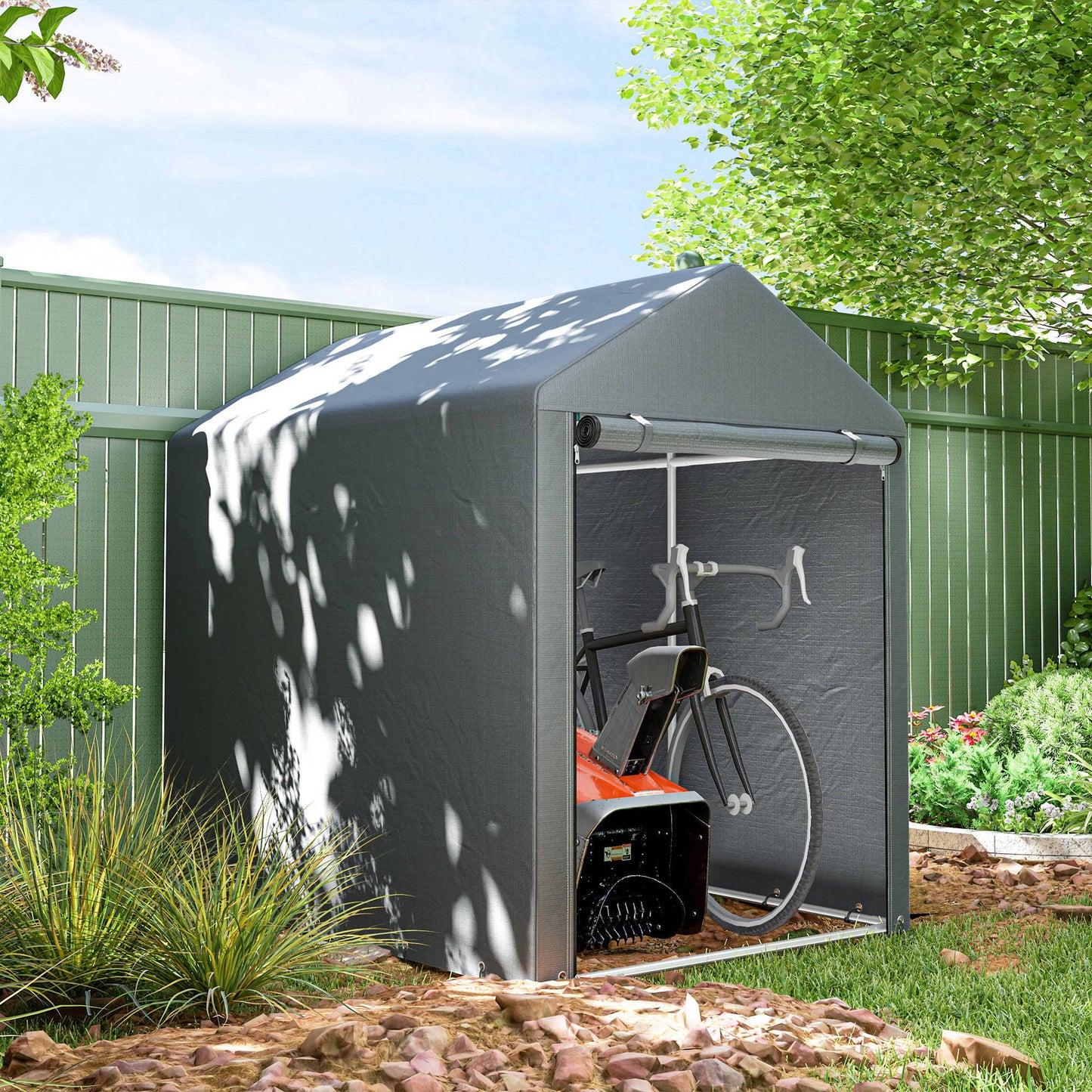 4 x 6ft Outdoor Storage Shed Tent, Portable Shed with Roll-up Door for Motorcycle, Bike, Garden Tools