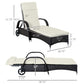 Wicker Chaise Lounge, Outdoor Lounge Chair, PE Rattan Patio Sun lounger with Head-rest, 5-Level Height Adjust Backrest, Cushion & Wheels, Deep Coffee and Cream White