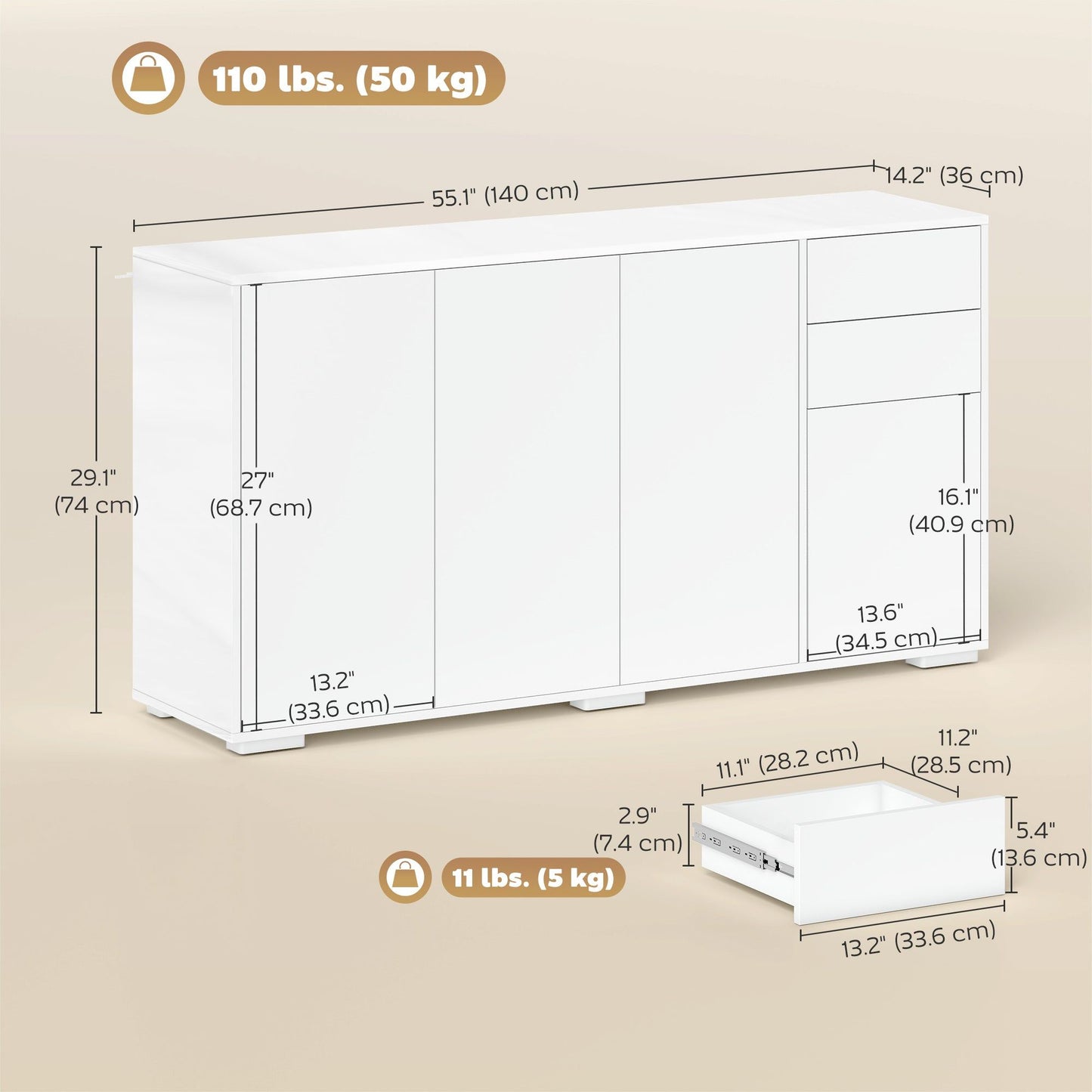 Coffee Bar Cabinet with Push-Open Doors - White