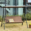 2-Person Porch Swing Chair, 2 Seater Patio Swing Bench w/ Adjustable Canopy, Breathable Seat for Garden, Poolside, Brown