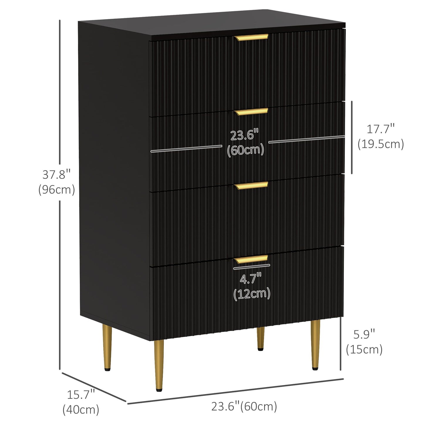 4-Drawer Dresser with Gold Legs - Black