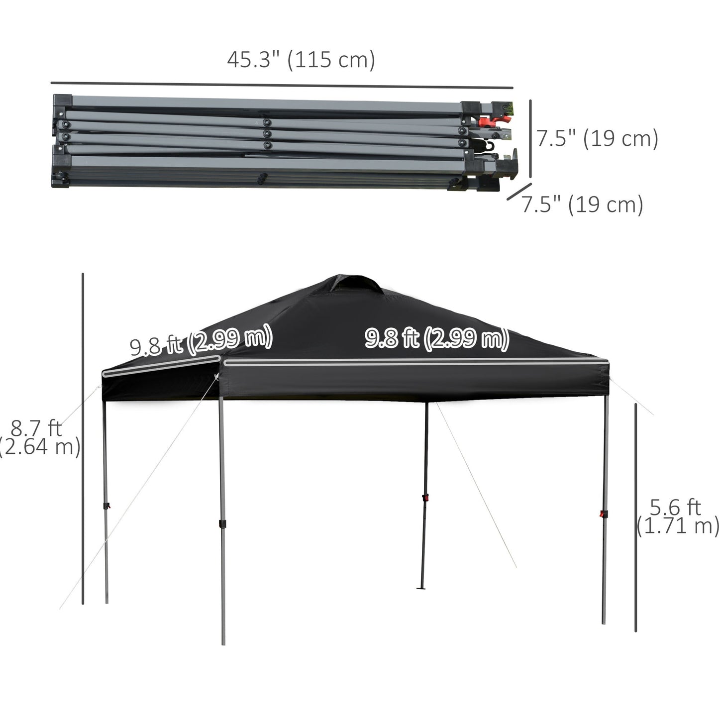 10' x 10' Pop Up Canopy Tent with Airy Top Vents and Wheeled Carry Bag for Outdoor, Garden, Patio, Black