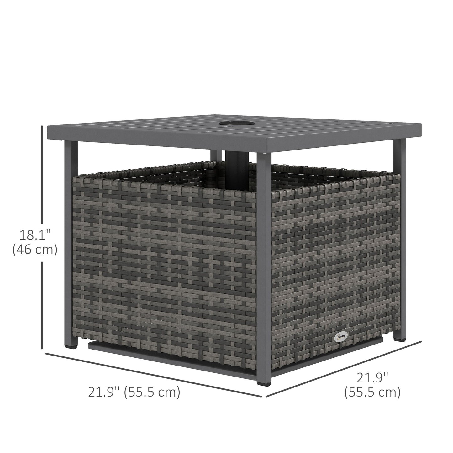 Rattan Coffee Wicker Patio Table w/ Umbrella Hole for Backyard Mixed-Grey