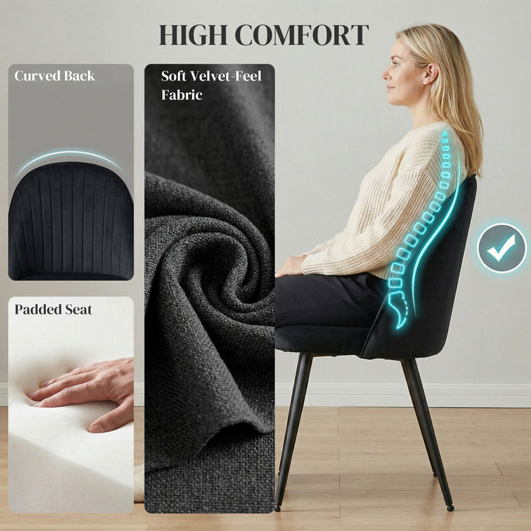 Velvet Dining Chairs Set of 4 with Steel Legs