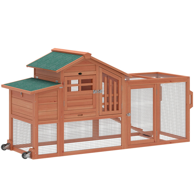 Orange Mobile Wooden Chicken Coop with Run & Nesting Box